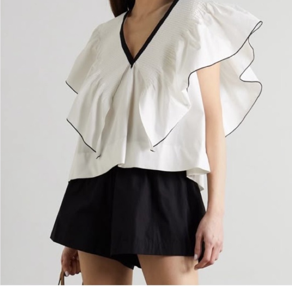 Lug Von Siga Elegant White Ruffle Blouse With Black Accents
